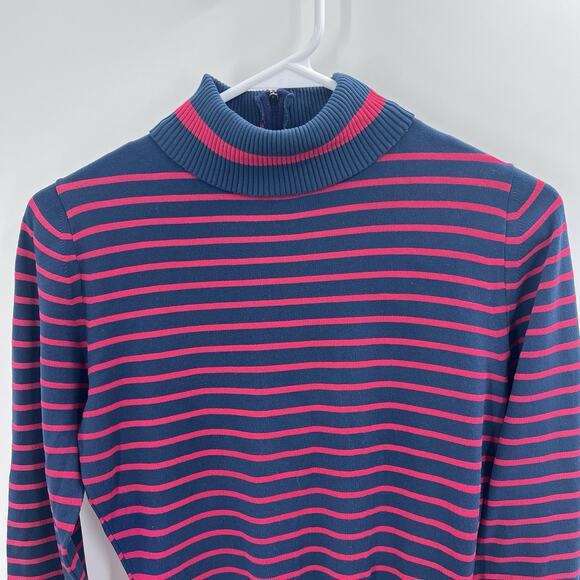 Vintage 70's Jump Shirt Red Navy Blue Striped Ribbed Turtleneck Bodysuit Medium - Picture 2 of 5